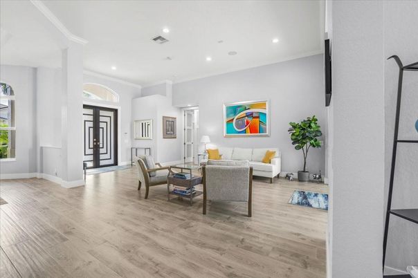 Interior, Living room, Recessed Lighting, Wood Texture Flooring