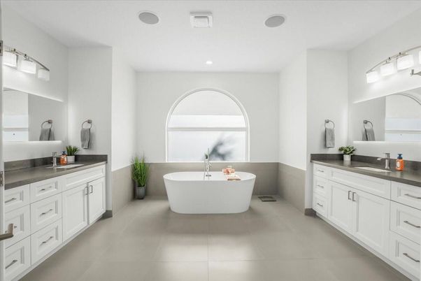 Bathroom, Dual Sink Vanities, Free Standing Baths, Interior, Recessed Lighting