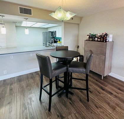 Dining room, Interior, Pendant Lights, Wood Texture Flooring