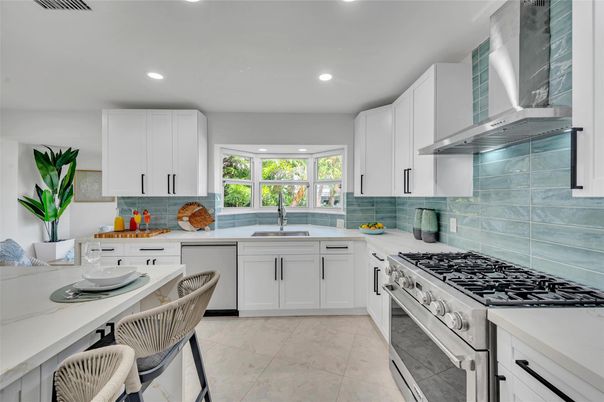 Interior, Kitchen, Marble, Recessed Lighting, Stainless Steel Appliances
