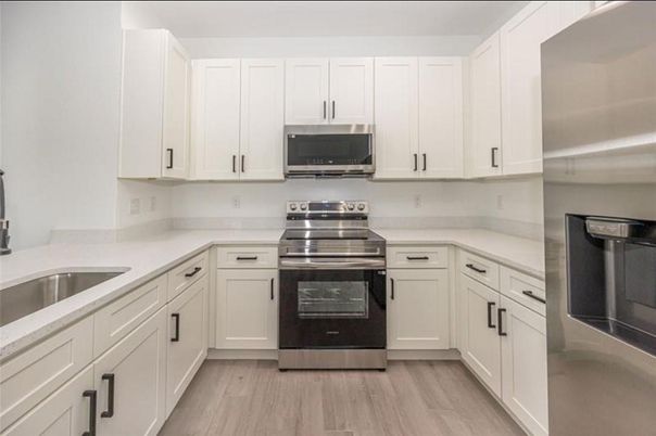 Interior, Kitchen, Stainless Steel Appliances, Wood Texture Flooring