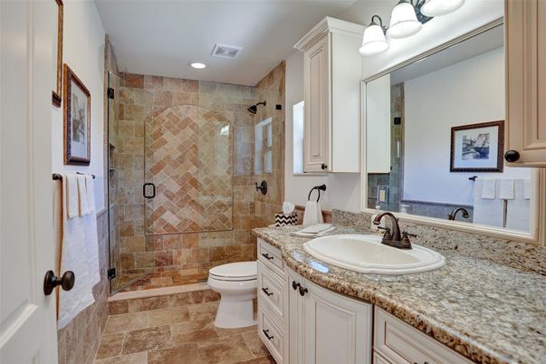 Bathroom, Glass Shower, Interior, Recessed Lighting