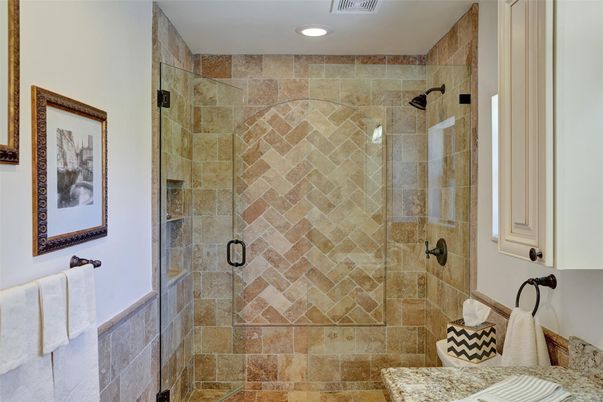 Bathroom, Glass Shower, Interior, Recessed Lighting