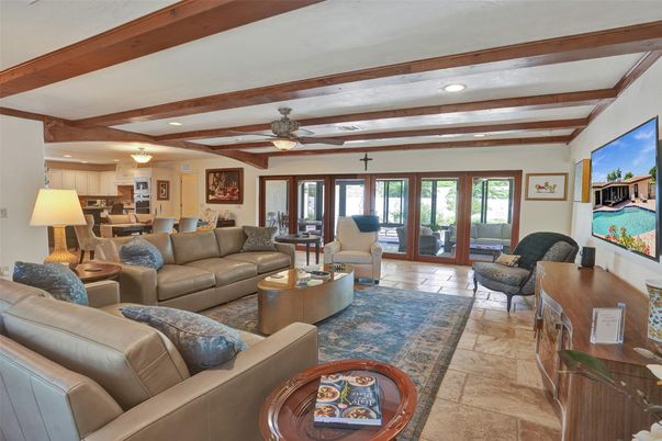 Interior, Kitchen, Living room, Recessed Lighting, Wooden Beams