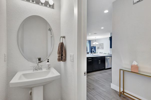 Bathroom, Interior, Recessed Lighting, Wood Texture Flooring