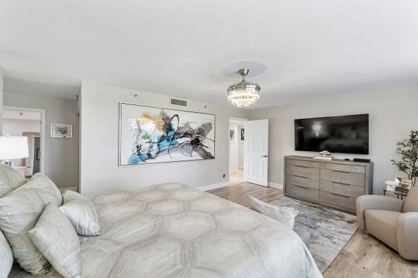 Bedroom, Chandelier, Interior, Wood Texture Flooring