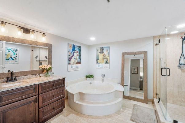 Bathroom, Dual Sink Vanities, Glass Shower, Interior, Recessed Lighting