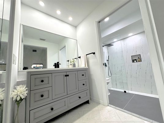 Bathroom, Glass Shower, Interior, Recessed Lighting