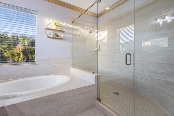 Bathroom, Dual Sink Vanities, Interior, Recessed Lighting, Wood Texture Flooring