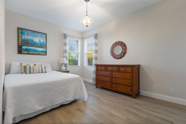 Bedroom, Interior, Pendant Lights, Wood Texture Flooring