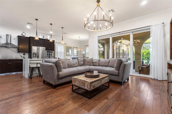 Interior, Kitchen, Living room, Pendant Lights, Recessed Lighting, Stainless Steel Appliances, Wood Texture Flooring