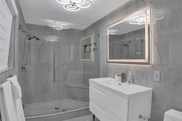 Bathroom, Glass Shower, Interior, Marble Walls