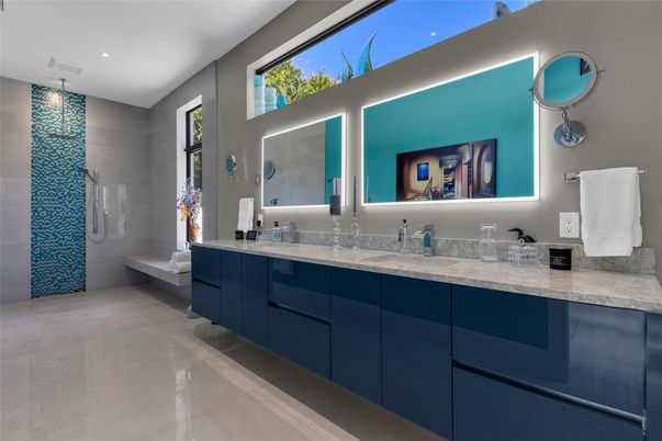 Bathroom, Dual Sink Vanities, Glass Shower, Interior, Recessed Lighting