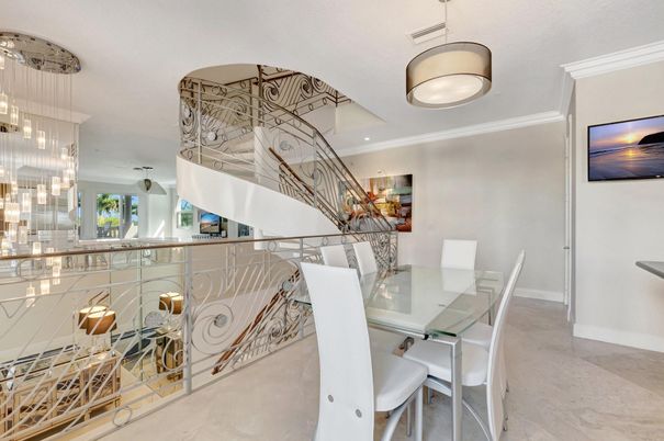 Dining room, Interior, Marble, Pendant Lights, Recessed Lighting