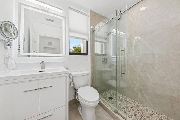 Bathroom, Glass Shower, Interior, Recessed Lighting