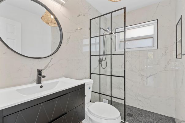 Bathroom, Glass Shower, Interior, Marble Walls