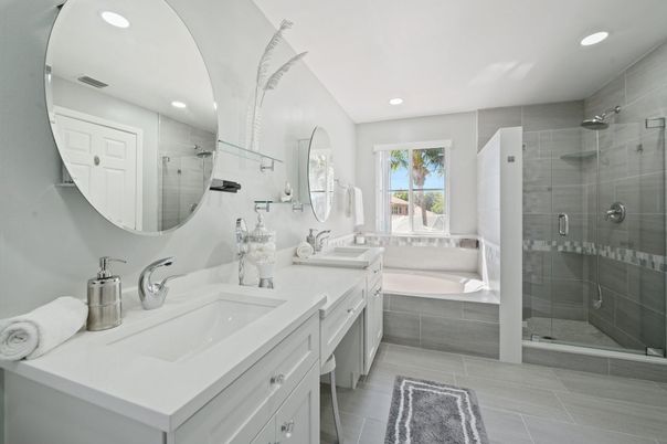 Bathroom, Dual Sink Vanities, Glass Shower, Interior, Recessed Lighting