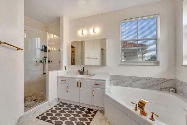 Bathroom, Dual Sink Vanities, Glass Shower, Interior, Marble Walls