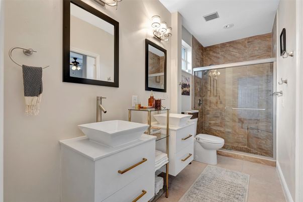 Bathroom, Glass Shower, Interior, Recessed Lighting