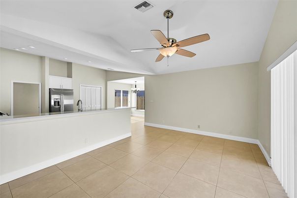 Empty room, Interior, Kitchen, Recessed Lighting, Stainless Steel Appliances
