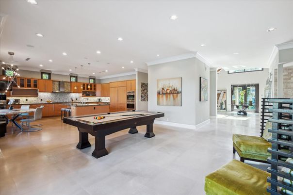 Billiard Table, Dining room, Game Room, Interior, Kitchen, Pendant Lights, Recessed Lighting, Stainless Steel Appliances
