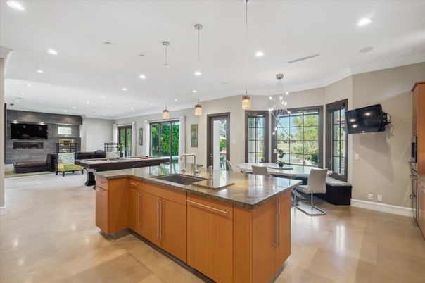 Billiard Table, Dining room, Game Room, Interior, Kitchen, Living room, Pendant Lights, Recessed Lighting
