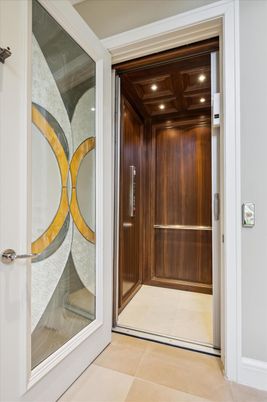Elevator, Interior, Recessed Lighting, Wooden Ceilings, Wooden Walls