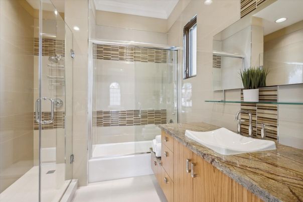 Bathroom, Glass Shower, Interior, Recessed Lighting