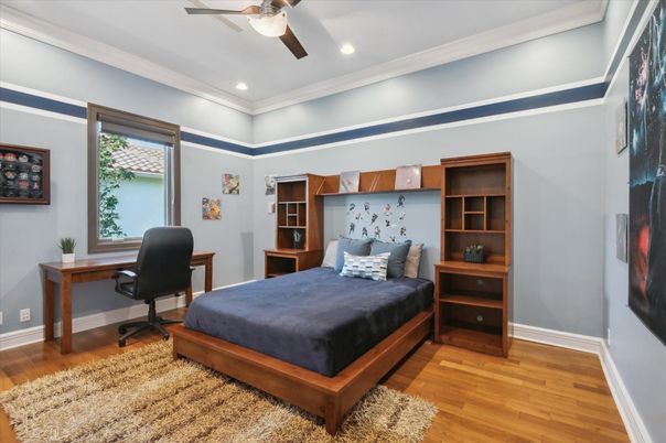 Bedroom, Home Office, Interior, Recessed Lighting, Wood Texture Flooring