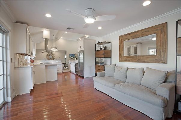 Interior, Kitchen, Living room, Pendant Lights, Recessed Lighting, Wood Texture Flooring