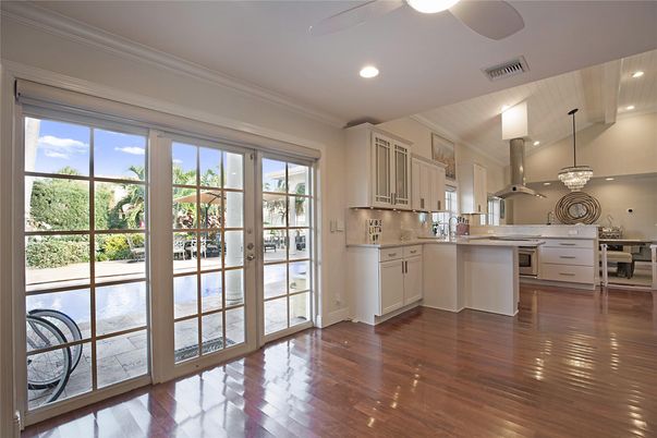 Interior, Kitchen, Pendant Lights, Recessed Lighting, Wood Texture Flooring