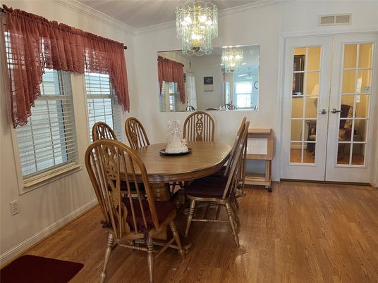 Chandelier, Dining room, Interior, Wood Texture Flooring