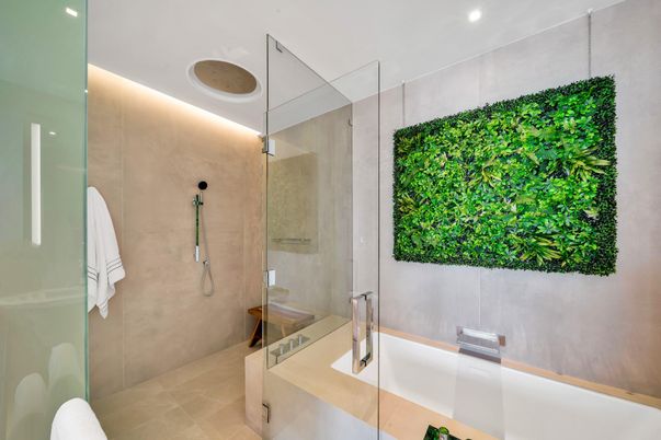 Bathroom, Glass Shower, Interior, Recessed Lighting
