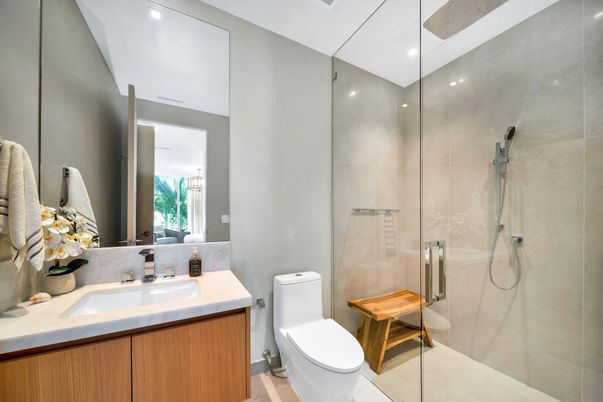 Bathroom, Glass Shower, Interior, Recessed Lighting
