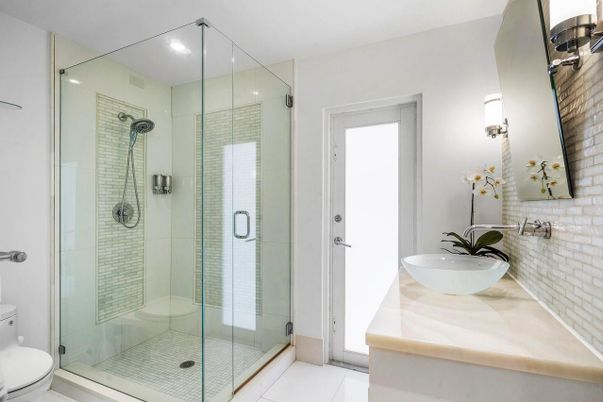 Bathroom, Glass Shower, Interior, Recessed Lighting
