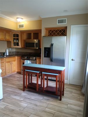 Interior, Kitchen, Stainless Steel Appliances, Wood Texture Flooring