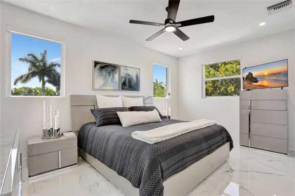 Bedroom, Interior, Marble, Recessed Lighting