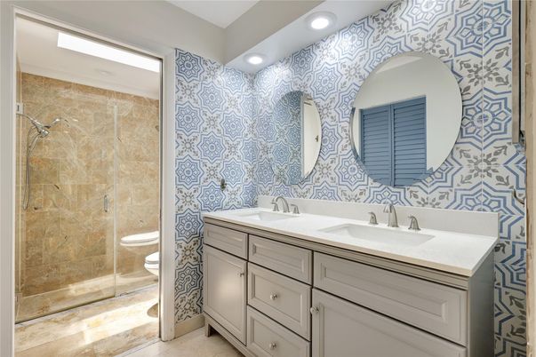 Bathroom, Dual Sink Vanities, Glass Shower, Interior, Recessed Lighting