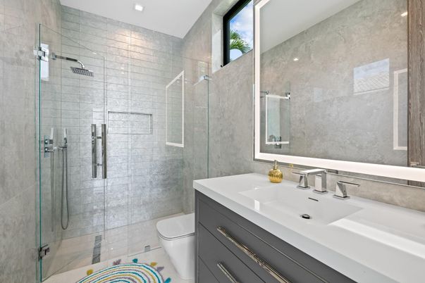 Bathroom, Glass Shower, Interior, Recessed Lighting