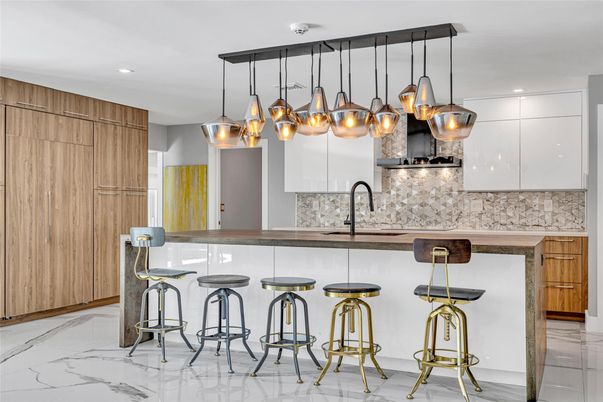 Interior, Kitchen, Marble, Pendant Lights, Recessed Lighting