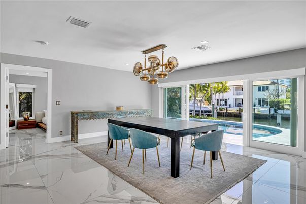 Chandelier, Dining room, Interior, Marble, Recessed Lighting