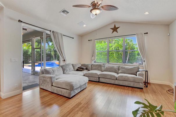 Interior, Living room, Recessed Lighting, Wood Texture Flooring