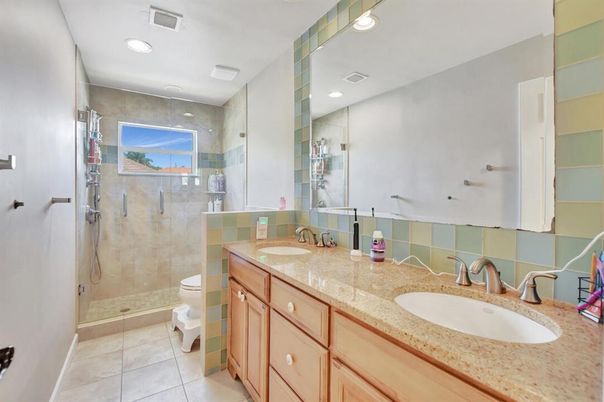 Bathroom, Dual Sink Vanities, Glass Shower, Interior, Recessed Lighting