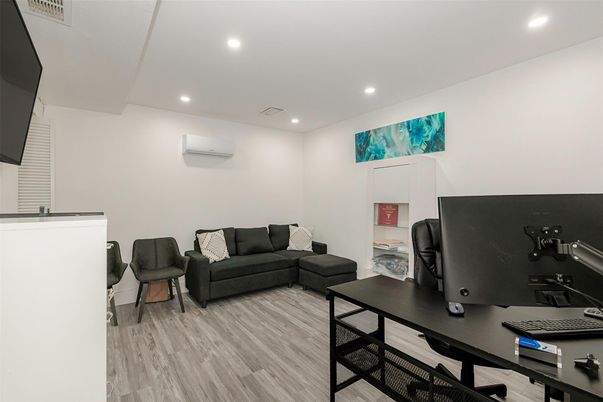 Home Office, Interior, Recessed Lighting, Wood Texture Flooring