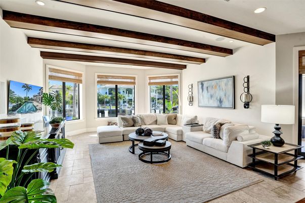 Interior, Living room, Recessed Lighting, Wooden Beams