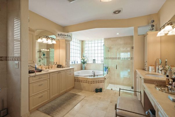 Bathroom, Dual Sink Vanities, Glass Shower, Interior, Recessed Lighting