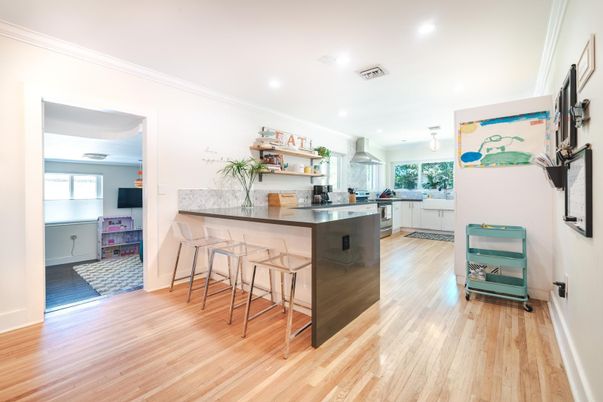 Interior, Kitchen, Recessed Lighting, Wood Texture Flooring