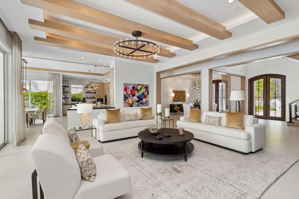 Interior, Kitchen, Living room, Pendant Lights, Recessed Lighting, Stainless Steel Appliances, Wooden Beams