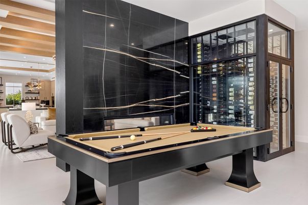 Billiard Table, Game Room, Interior, Pendant Lights, Recessed Lighting, Wine Storage