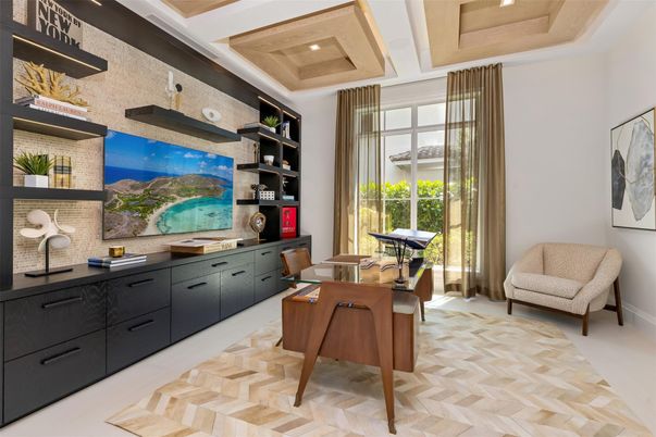 Home Office, Interior, Recessed Lighting, Wood Texture Flooring